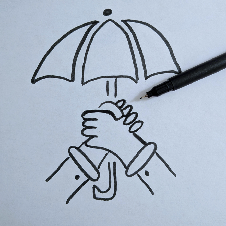 Zeichnung Handschlag und Regenschirm